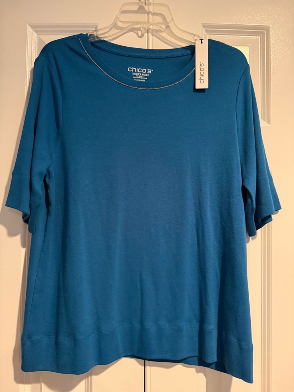 Chico's Teal Blue Short‑Sleeve Crewneck Tee